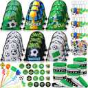 Sadnyy 140 Pcs Soccer Party Favors Football Birthday Party Decorations Supplies Drawstring Bags with Silicone Bracelets Keychains Straws Button Pins Stickers for Goodie Bags Stuffers