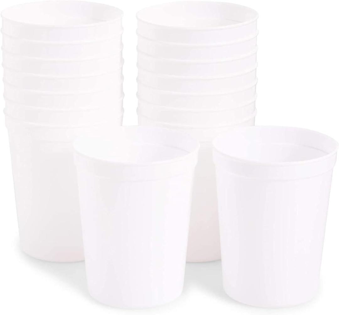 Juvale White Plastic Stadium Cups - 16 oz Pack of 16 - Reusable Glossy Party Tumblers
