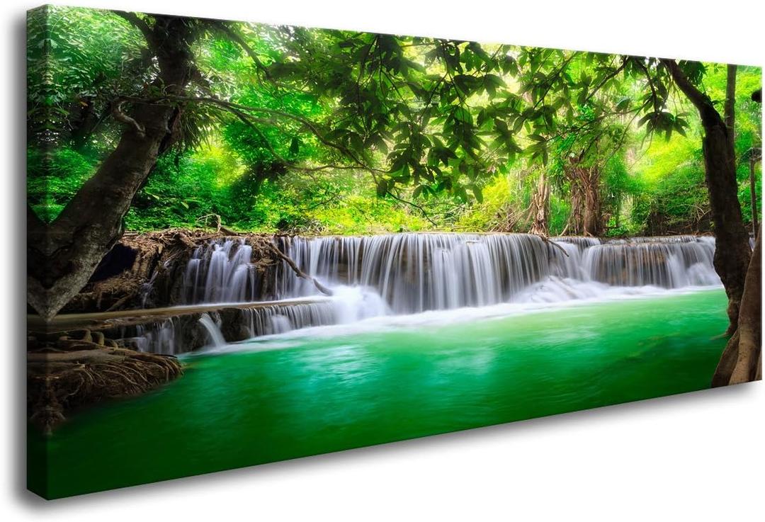 Cao Gen Decor Art-S01474 1 Panels all Art Tropical Beautiful Waterfall Prints Light Green Forest Natural Landscape Picture Canvas Paintings Creek Scenery Spring for Home Wall Decor Artwork XXLarge
