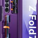 Vizvera for Samsung Galaxy Z Fold 7 Case RFID Wallet with Cards Holder [Hinge Cover] [Camera Cover] Shockproof Silicone Protective Phone Case for Z Fold 7 2025-Purple