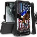 for Motorola Edge 2021 Case/Moto Edge 5G UW Case, Full-Body Rugged Shockproof/DustProof Triple-Layer Durable Protective Cover Holster with Swivel Belt-Clip, Patriotic Eagle USA Flag