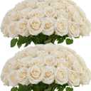 50pcs Ivory Roses Artificial Flowers Bulk,Fake Roses Silk Flower with Stems Realistic Flowers for Wedding Centerpiece Home Party Decor