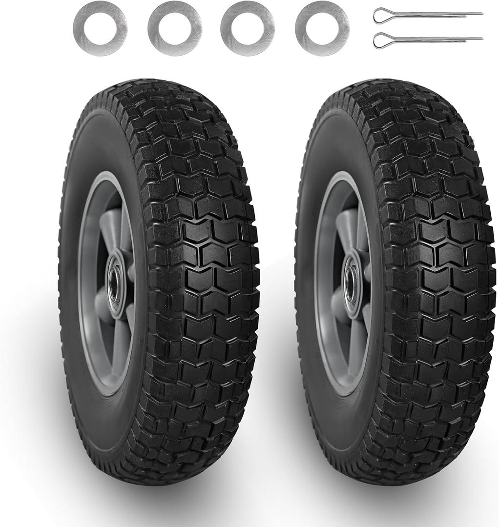 BIG RED Solid Rubber Tires and Wheels, 10 inch Flat Free Tubeless Wheels with 5/8" Axle Bore Hole,2.1" Offset Hub - for Truck, Utility Cart,Wheelbarrow, Dolly, Garden 10" x 2.5"