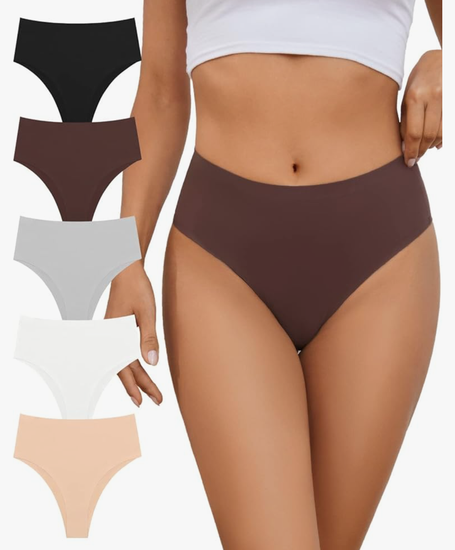 GreenBaa No Show High Rise Bikini Panties Women's Seamless Hi Cut Underwear 5 Pack L