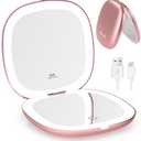 WOBSION Rechargeable Lighted Travel Makeup Mirror,1x/10x Compact Magnifying Mirror with Lights,Portable for Bag,4inch,Gift,Rose Gold