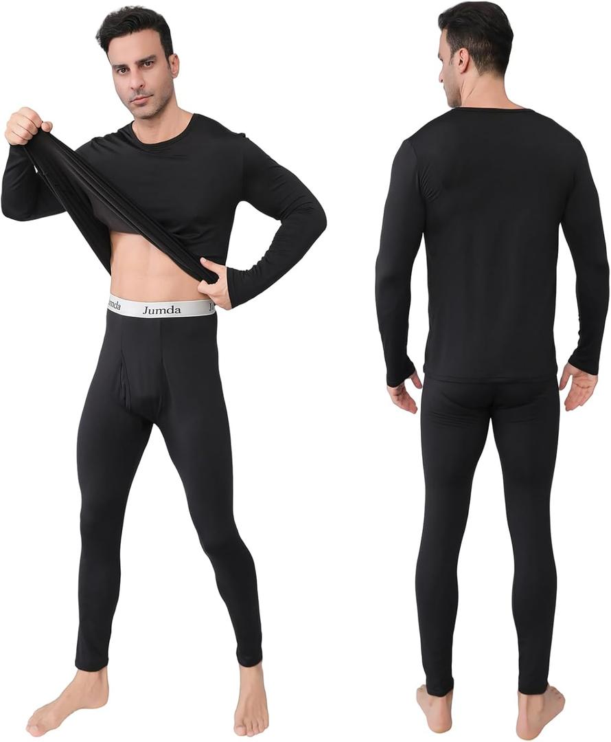 Long Johns Thermal Underwear for Men Fleece Lined Base Layer Set, Moisture Wicking Anti Odor (3X-Large, Black)