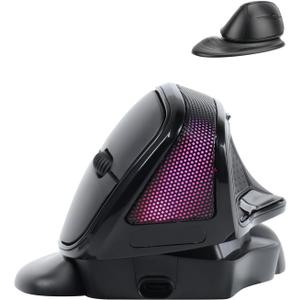 Wireless Mouse Large Angle Adjustable Ergonomic Vertical Upright Carpal Tunnel Ergo Right Hand 6 buttons USB Optical Mice for PC Laptop Computer Macbook Gift,3600 DPI,Removable Palm Rest,RGB Light (Black)