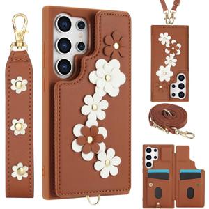 for Samsung Galaxy S25 Ultra Case with Wallet, Magnetic Snap Flip Leather Cover with Flower Design Credit Card Holder Stand WristbandSamsung S25 Ultra Protective Phone Case for Women