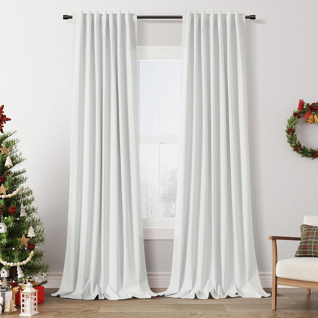 Guken Off White Blackout Curtains 102 Inch Length 2 Panels Set for Living Room Bedroom Back Tab Thermal Insulated 100% Black Out Linen Drapes Room Darkening Window Curtains 102 Inches Long