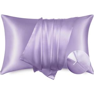 Bedsure Satin Pillowcase with Zipper, Similar to Silk Pillow Cases 2 Pack, Satin Pillow Cases Queen, Silky & Soft Bedding Pillow Covers for Hair and Skin, Gifts for Women Men, Lavender, 20x30 Inches