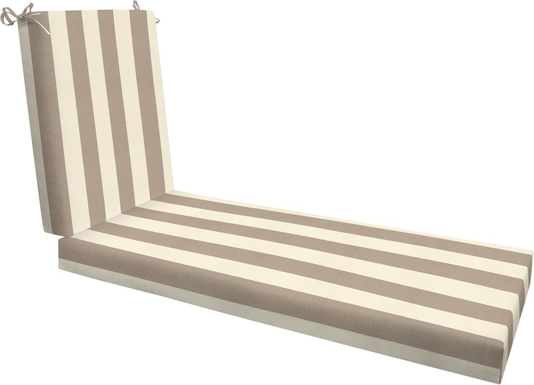 Honeycomb Outdoor Chaise Lounge, 22.5 x 70, Cabana Stripe Tan Chair Cushion for Patio Furniture