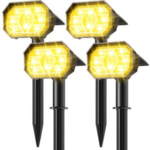 Brightown Solar Lights Outdoor with 58 LED & Auto ON/Off, IP67 Solar Spot Lights Outdoor with 3 Light Intensities. 2-in-1 Outdoor Solar Lights for Yard, Gardens, Flag and Pathways. 4Pcs (Warm White)