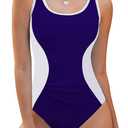 Edelqual Women's One Piece Swimsuit Tummy Control Bathing Swim Suit Slimming Color Block Scoop Neck 2025 Summer Swimwear (X-Large, Navy & White)