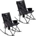 Portal Folding Rocking Camping Chair Outdoor - Thick Padded Rocking Recliner Chair Portable Camping Rocker for Patio Front Porch Backyard Lawn Living Room, Supports 400 LBS