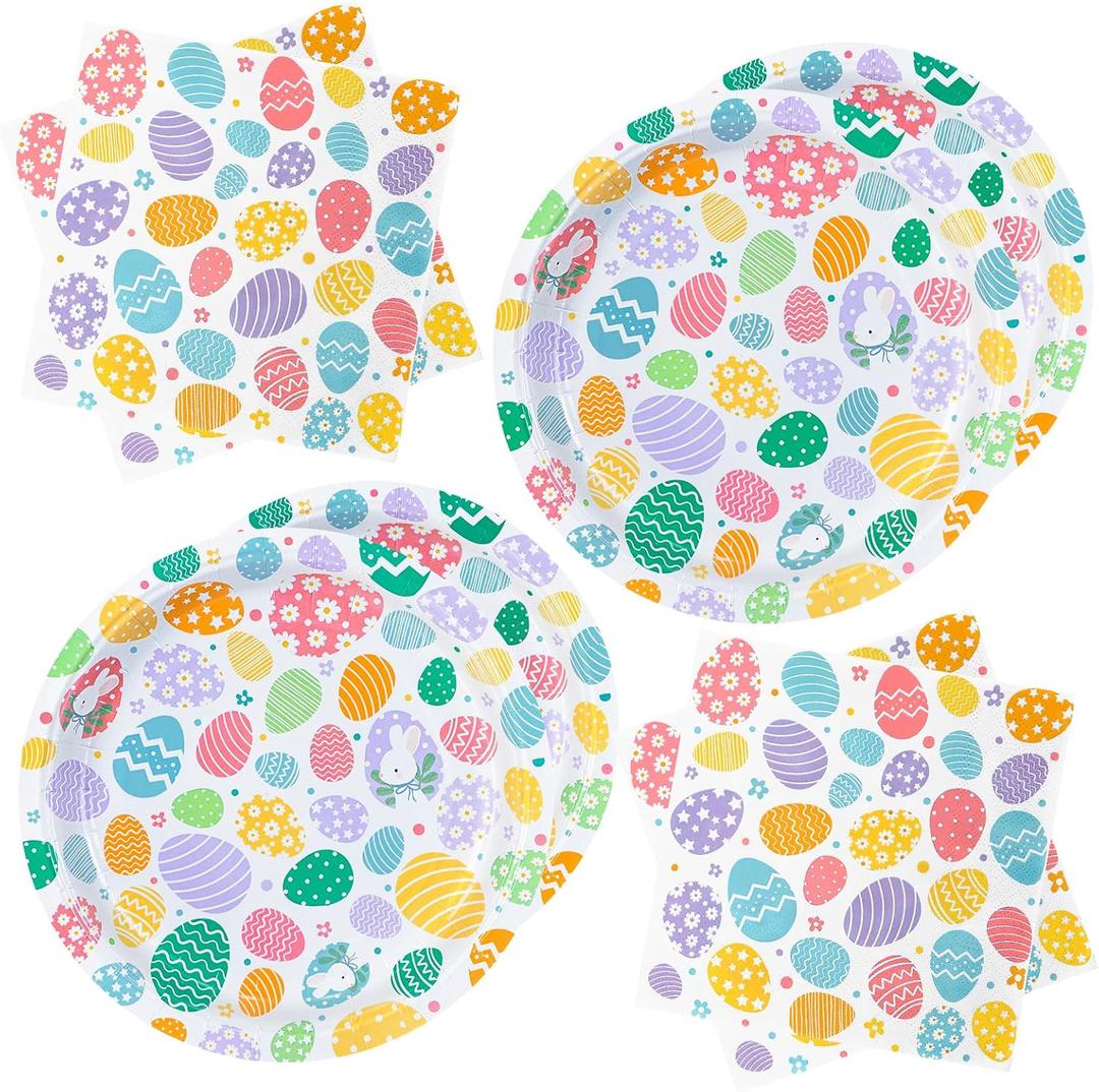 ZVK Easter Paper Plates Napkins Set Disposable 9" Party Dinner Plates, 13" Party Napkins Dinnerware Set Serve 30