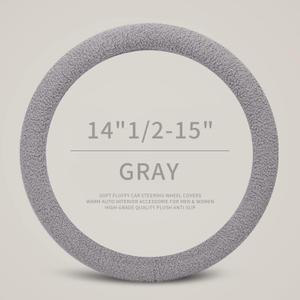 HighnessHwoo Furry Winter Car Steering Wheel Cover for Women, Soft Fleece Short Plush Warm Universal Auto Accessories for Vehicle, Sedan, Fuzzy, Anti Slip, Gray, Standard Size, 14.75-15.15in