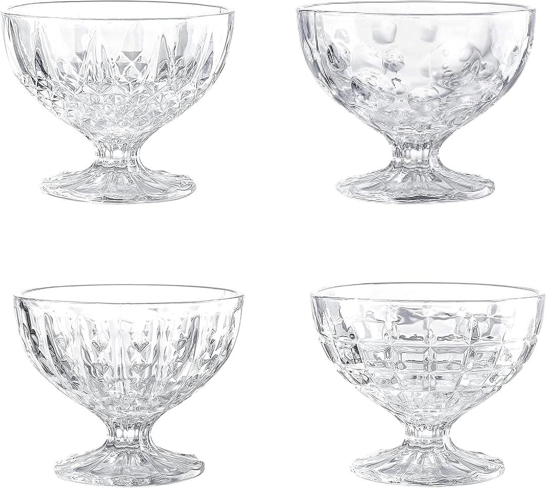 WHOLE HOUSEWARES 8 ounce Glass Dessert Bowls | 4.1x3.3 inch Ice Cream Bowls Glass | Set of 4 Unique Mini Trifle Footed Cups | Clear Sundae Glasses | Salad, Banana Split, or Pudding Serving Cups