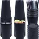 50 Pack Black Plastic Cups with Lids and Straws, 16 oz Disposable Plastic Tumblers Iced Coffee Cups Travel Mug Cup for Juices Halloween Birthday Bachelorette Party Wedding (Black, 16 oz)