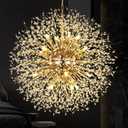 Wellmet Firework Cryatsl Chandelier 30 inch, Gold Fiore Chandeliers Mid Century Modern Contemporary Brass Chandelier Light Fixture for Dining Room Living Room Bedroom Hallway Entryway Foyer