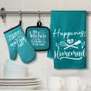 Sratte 6 Pcs Kitchen Decor Accessories Set Farmhouse Towels Pot Holders Oven Mitts Set 2 Dish Towels 2 Potholders 2 Cooking Mittens Oven Glove for Christmas Baking Cooking Supply(Teal, Kitchen)