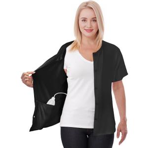 Post Mastectomy Shirt with Drain Pockets Breast Cancer Tummy Tuck Recovery Half Sleeves Top (X-Large, Black)