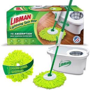 Libman Lightning Spin Mop System Plus 1 Refill Head | Mop and Bucket with Wringer Set | Floor Mop | Spin Mop | Libman Mop | Mops for Floor Cleaning | Hardwood Floor Mop | 2 Total Mop Heads Included