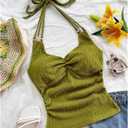 SOLY HUX Women's Halter Tops Summer Tie Backless Slim Fit Vacation Beach Camisole Boho Vest Shirts (Green, L)