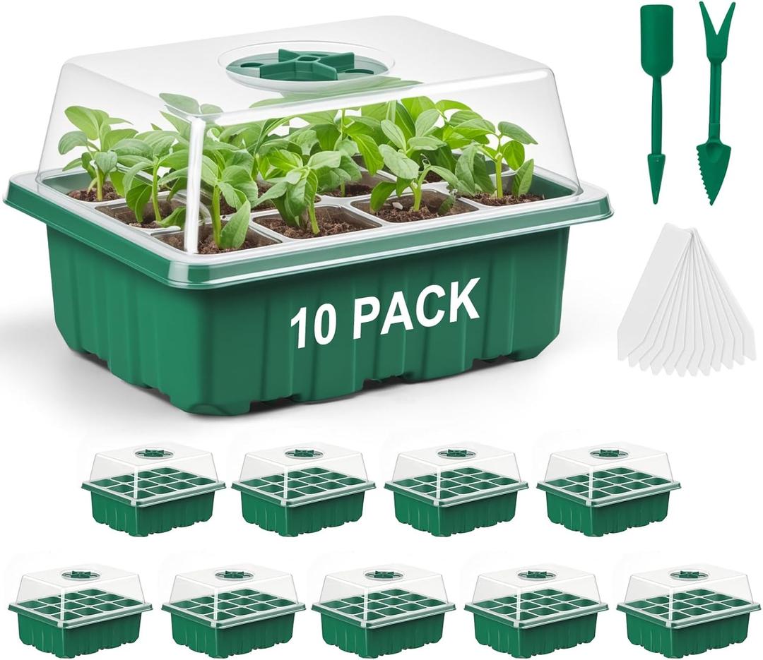 10 Pack Seed Starter Tray Seed Starter Kit (120 Cells Total Tray) with Adjustable Humidity Dome, Plant Germination Trays, Seed Starting Trays Mini Greenhouse Germination Kit for Seeds Growing Starting