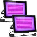 2 Pack 200W LED Black Light IP66 Waterproof,Blacklight with Plug+Switch, Flood Light for Glow Party,Halloween Decoration, Body Paint, Fluorescent Poster, Stage Lighting,Neon Glow,5.25Ft Cord