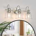 3 Lights Bathroom Vanity Light Fixtures, Brushed Nickel Traditional Classic Vanity Light with Clear Glass, Bathroom Lighting Fixtures Over Mirror