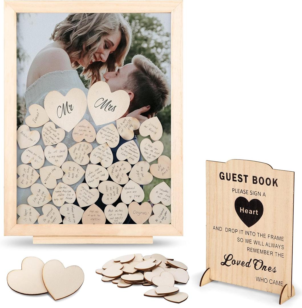 GLM Premium Wedding Guest Book Alternative with Welcome Sign and 85 Hearts - A Perfect Piece to Rustic Wedding Decorations for Ceremony Outside, an Alternative for Your Guest Book Wedding Reception! (Natural)
