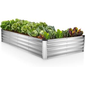 Plant & Plot Galvanized Raised Garden Beds Outdoor // 8×4×1 ft Planter Raised Beds for Gardening, Vegetables, Flowers (Silver) // Large Metal Garden Box // Patented Tool-Free Design