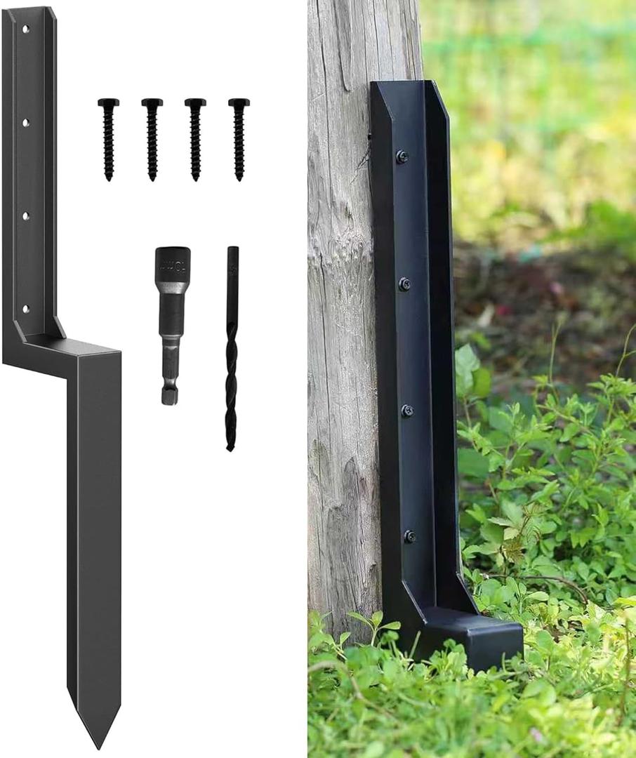 33.62" Heavy Duty Fence Post Repair Kit – One-Piece 11-Gauge Steel Anchor Ground Spike for 4x4 & 6x6 Wooden Fence Posts, Mailbox Post, Gate, Garden & Farm Reinforcement (1, Black)