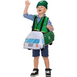 Mepase 3D Halloween Car Costume Trash Garbage Truck Ride Along Costume for Child 3 to 6 Years, School Bus Party Dress up Role Play for Birthday, Preschool, Kindergarten Classroom
