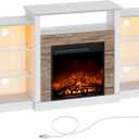 Rolanstar Fireplace TV Stand with LED Lights and Power Outlets, TV Console for 32" 43" 50" 55" 65", Entertainment Center with Adjustable Glass Shelves, Ivory White (Extra Large)