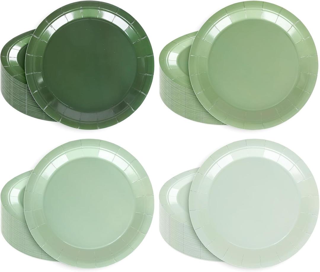 Whaline 40Pcs Sage Green Paper Plates 4 Colors Gradient Green Disposable Plates 9 Inch Solid Color Decorative Round Plate for One Lucky Duck Theme Wedding Birthday Baby Shower Table Decor Party Supply