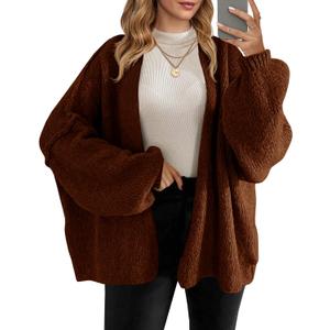 Saodimallsu Womens Oversized Cardigan Sweaters Open Front Chunky Knit Casual Long Lantern Sleeve Fall Sweater Coats (Large, Brown)