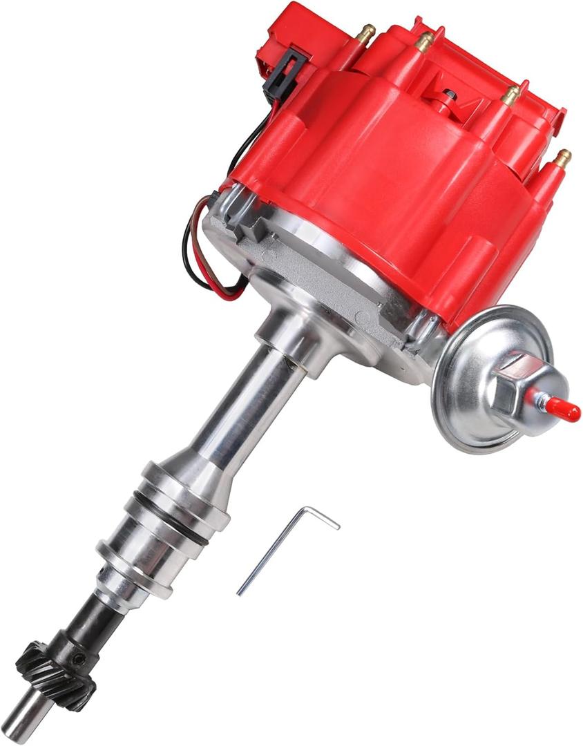 HEI Distributor Module Replacement For Ford 351M 351C 400 429 460 65,000 KV Coil 7500 RPM Ignition Distributor with Cap and Rotor Replace 1046013, PE332U, JM6506BL Red