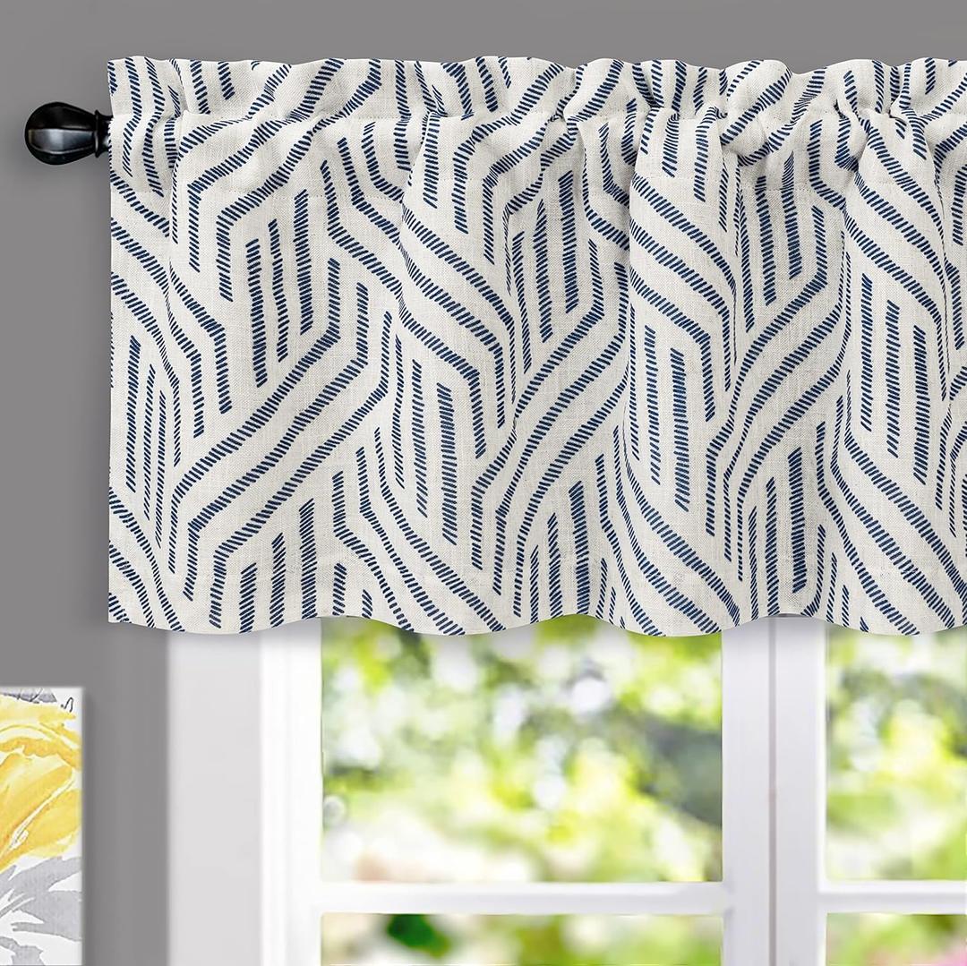 DriftAway Farmhouse Linen Lined Valance Double Layer Thermal Insulated Room Darkening Blackout Window Valances 3 Inch Rod Pocket Striped Kitchen Valance Single 52 Inch by 18 Inch Briony Navy