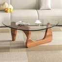 Modern Glass Coffee Table, Mid Century Small Coffee Table, Coffee Table for Living Room,Suitable for Bedroom Living Room Reception Office Tables (Walnut/Transparent, Small 32.2 * 22.4 * 16in)