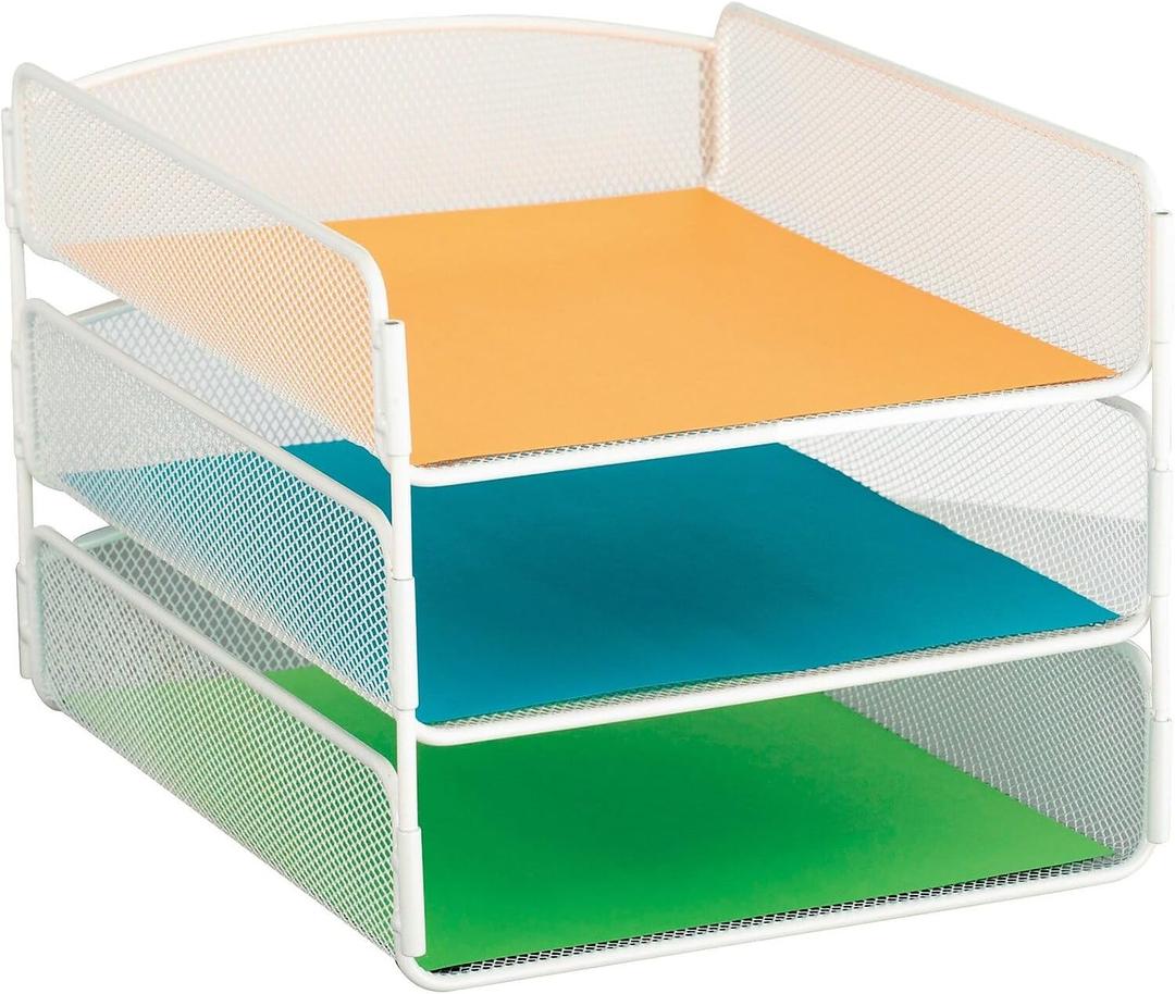 Safco Onyx Desk Organizer, 3 Trays, Office and Classroom Mailbox, Paper and Mail Sorter, Steel Mesh, White