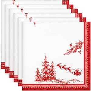 Arquiel Christmas Pine Tree Napkins, 18×18 Inch Santa Dinner Cloth Napkins Set of 6, Washable Cotton Soft Absorbent Square Napkins for Dining Kitchen Party Wedding Decoration