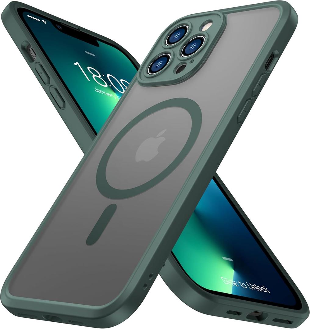 Impact Strong Magnetic Guard Designed for iPhone 13 Pro Max Case [Camera Protection] [Military Grade Drop Tested] [Compatible with MagSafe] Slim Translucent Matte Phone Case (6.7") - Dark Green