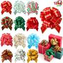 JOYIN 12 PCS Large Christmas Pull Bows with Ribbon 5 Wide for Gift Wrapping and Tags, Christmas Tree, Wine Bottles, Boxing Day Decorations, Holiday Decor Present Wrapping