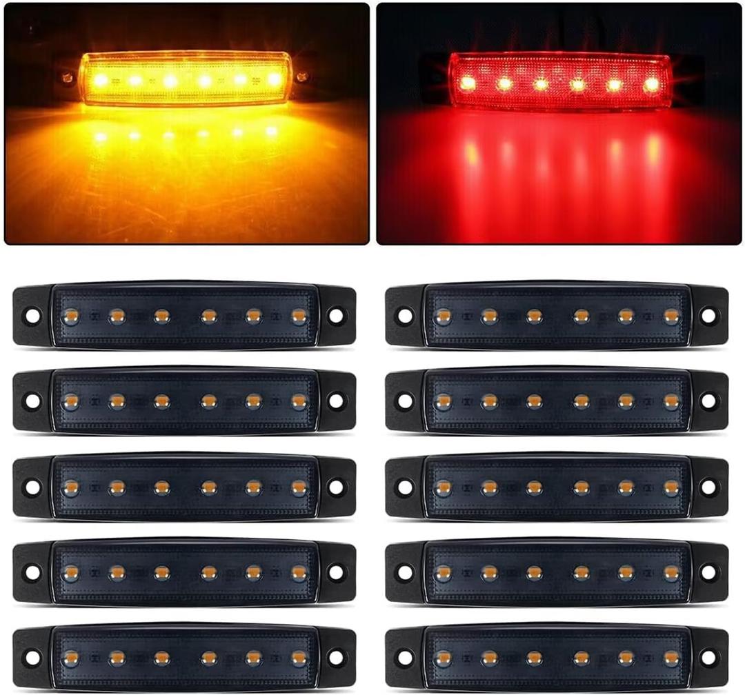 FXC Smoked 6 LED Clearence Light Front Rear Side Marker Indicators Light for Truck Car Bus Trailer Van Caravan Boat, Taillight Brake Stop Lamp 12V (5x Amber + 5x Red)