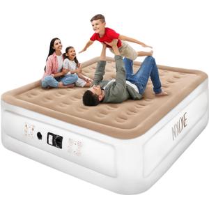 NXONE King Air Mattress,Inflatable Airbed Luxury Double High Self Inflation Deflation Twin Air Mattress with Electric Built-in Pump, Blow Up Guest Bed for Home Portable Camping Travel (Brown)