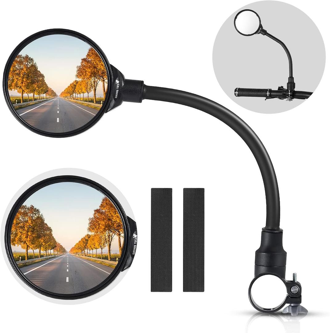 West Biking Bike Mirror Handlebar Mount, Adjustable Rotatable Bicycle Rear View Mirror, Wide Angle Acrylic Convex Safety Mirror for Mountain Road Bike (Black - 1 Piece Convex Mirror)