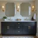 MIRRORART Scalloped Gold Bathroom Mirror 24x32'', Contemporary Notched Corner Mirror, Rectangle Brass Mirrors for Bathroom in 1'' Stainless Steel Metal Frame Hang Vertical/Horizontal for Home Decor