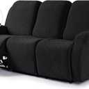 VANSOFY Recliner Cover, 3-Pieces Stretch Reclining Couch Covers with Pockets Reclining Sofa Slipcovers 3 Seater Soft Washable Furniture Protector for Dogs Cats(Black)