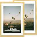 24x36 Poster Frame Set of 2, 24 x 36 Wood Picture Frames with Mat for 20x30, Wooden Photo Frame with Tempered Glass Cover for Wall Mounting Display, Gold, 24x36 - 2 Pack